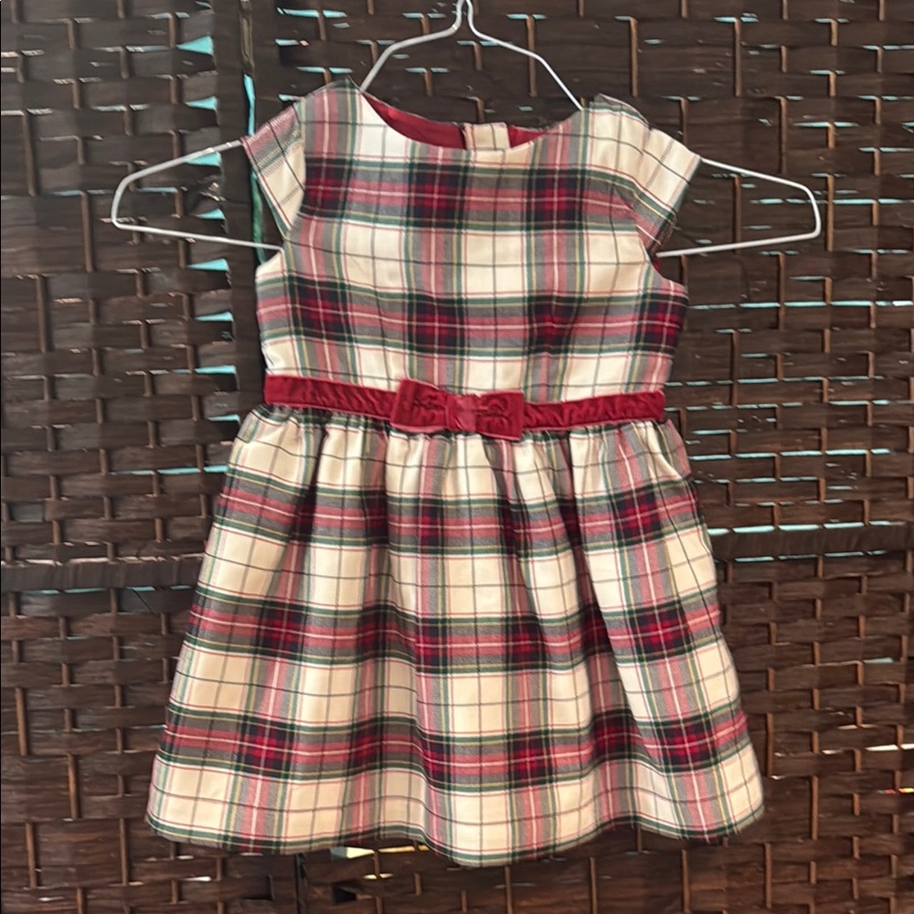 H&M Cream and Red A-Line Sleeveless Dress plaid holiday 18-24 months girl